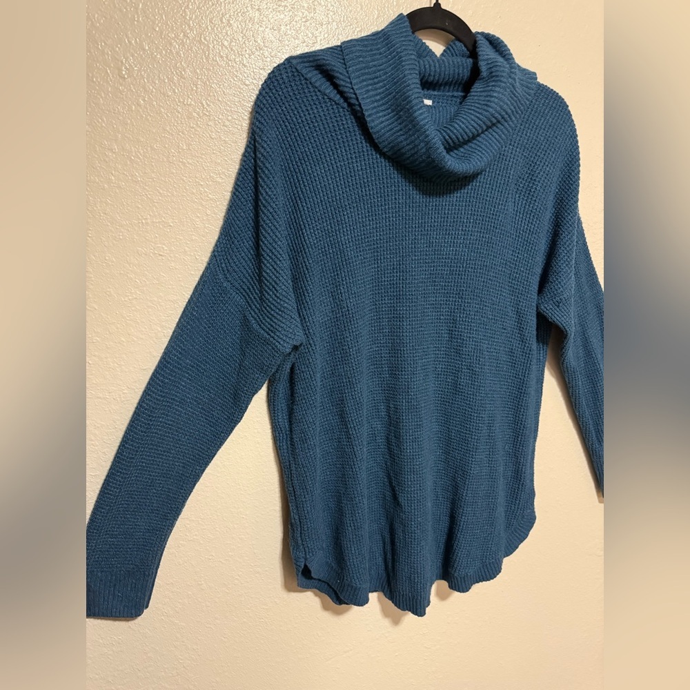 Old Navy Teal Blue Textured Cowl Neck Sweater XL | Oversized Cozy Tunic Knit - Picture 4 of 5